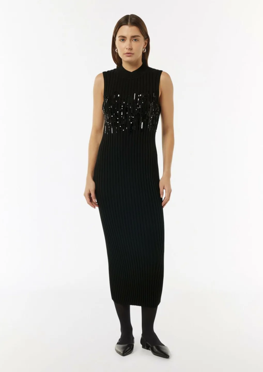 Strick-Kleid mit Stehkragen und Pailletten-Comma Clearance