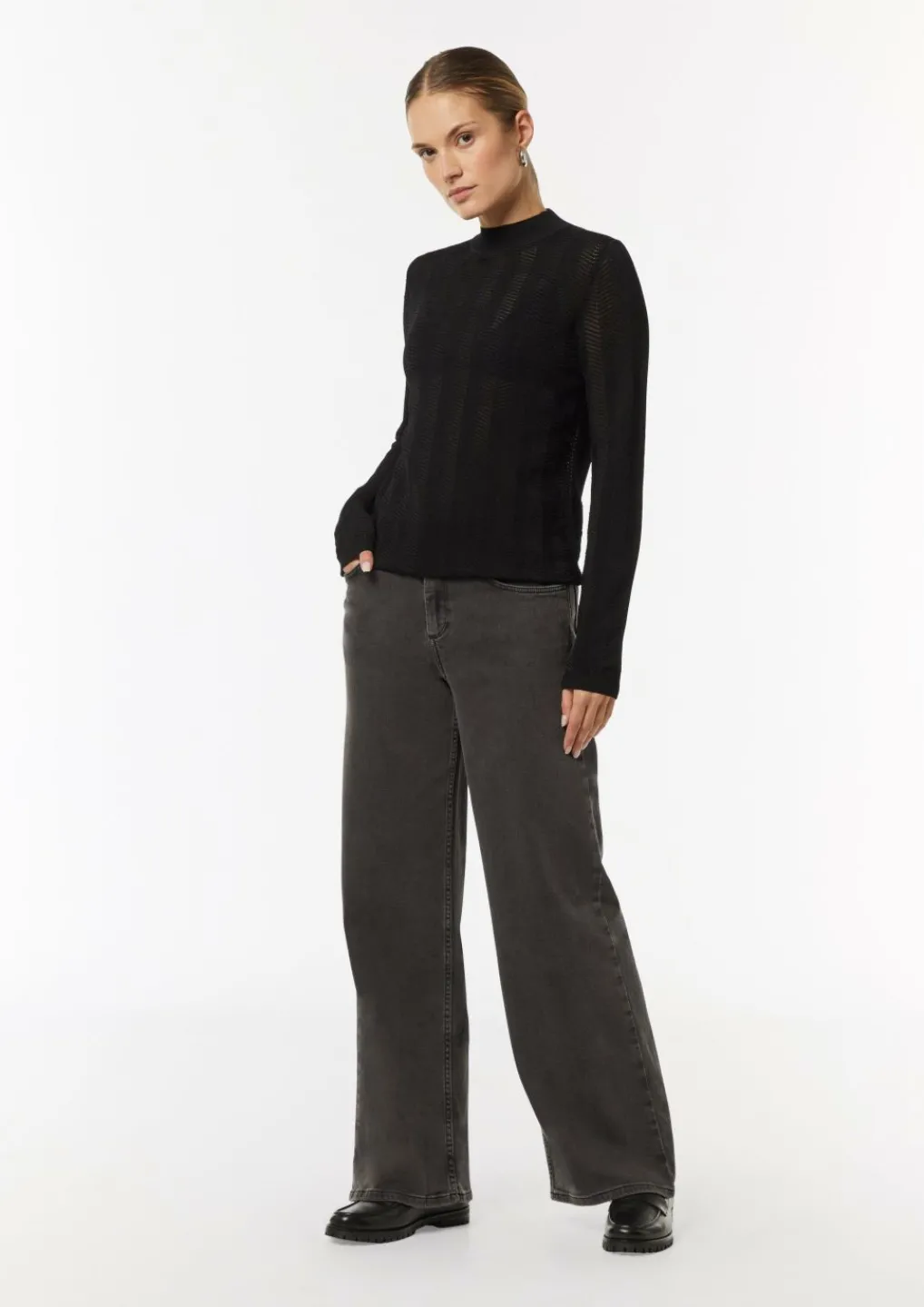 Strickpullover mit Fischgrätmuster und Rippbündchen-Comma Fashion