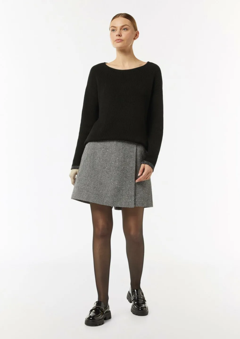 Strickpullover mit Metallic-Garn-Details an Saum und Bündchen-Comma New