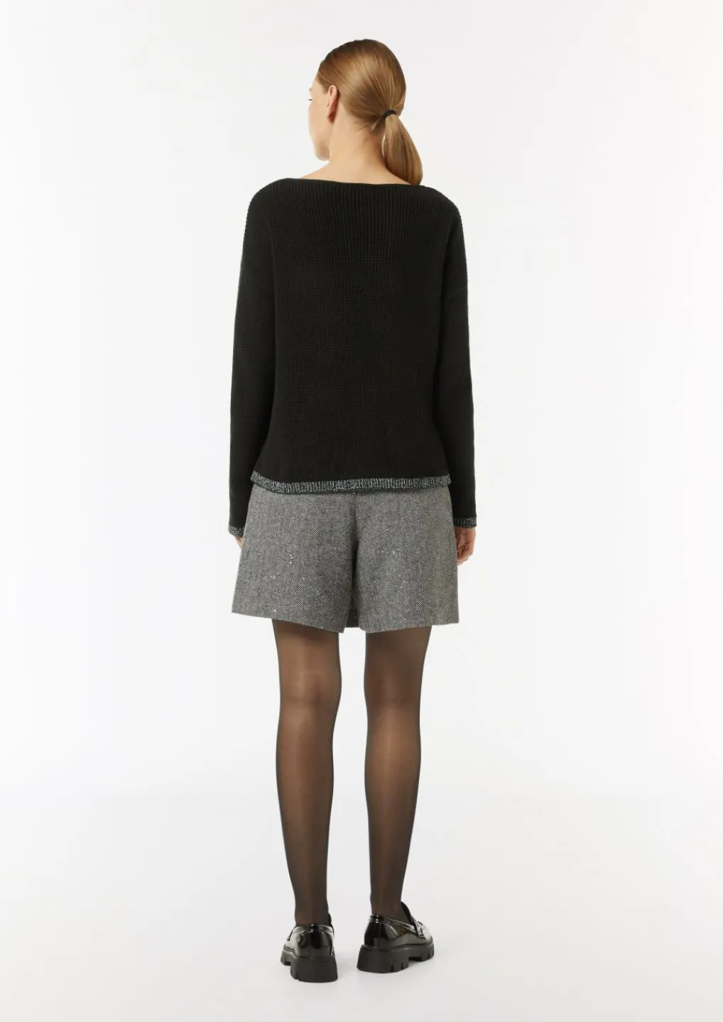 Strickpullover mit Metallic-Garn-Details an Saum und Bündchen-Comma New