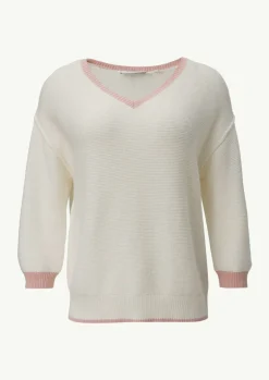 Strickpullover mit V-Ausschnitt und Kontrastdetails-Comma Sale