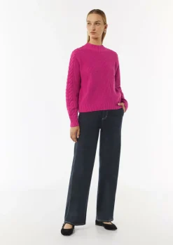 Strickpullover mit Zopfmuster am Ärmel-Comma Sale