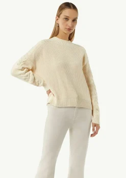 Strickpullover mit Zopfmuster am Ärmel-Comma Sale