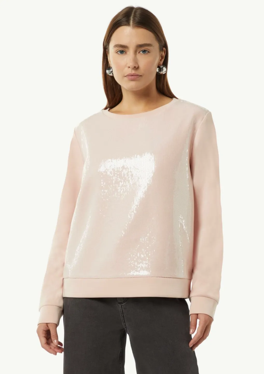 Sweatshirt mit Pailletten-Besatz-Comma Hot