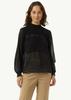 Transparente Jacquard-Bluse mit Smok-Detail-Comma Sale