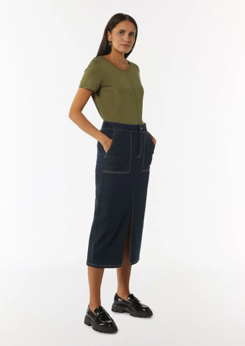 T-Shirt aus Baumwollmix mit Naht-Detail-Comma Hot