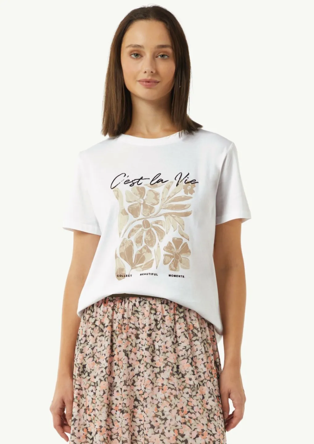 T-Shirt mit Artwork und Stickerei am Ausschnitt-Comma Fashion