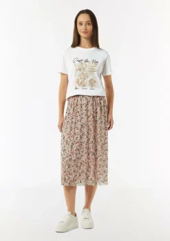 T-Shirt mit Artwork und Stickerei am Ausschnitt-Comma Fashion
