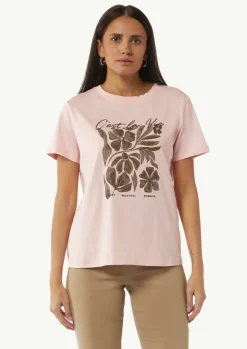 T-Shirt mit Artwork und Stickerei am Ausschnitt-Comma Sale