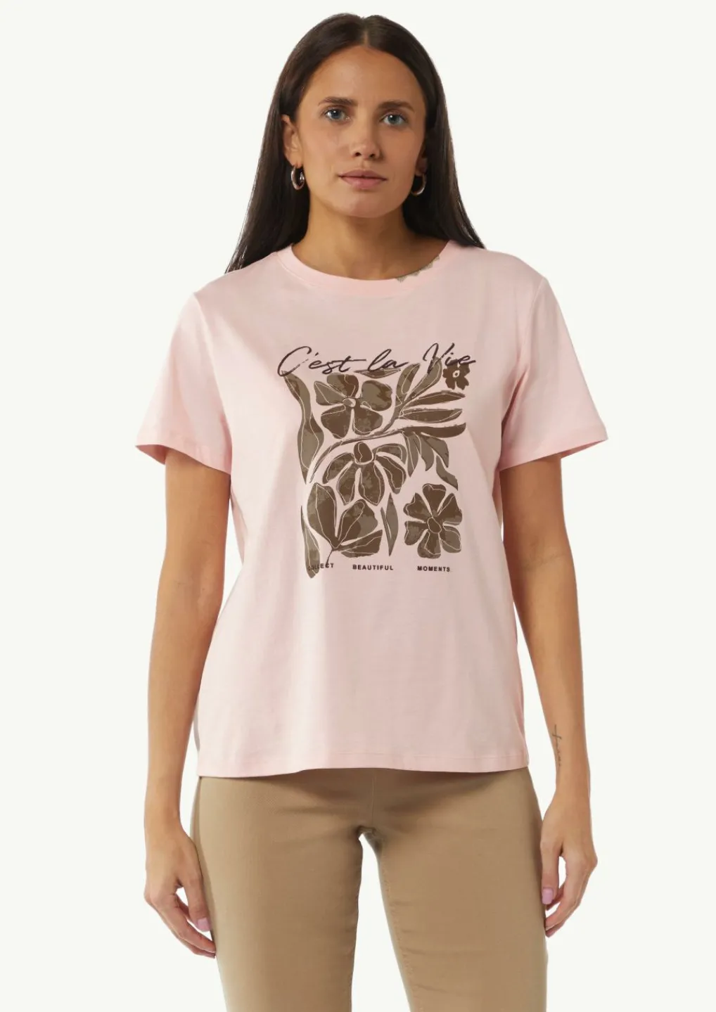 T-Shirt mit Artwork und Stickerei am Ausschnitt-Comma Sale