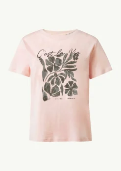 T-Shirt mit Artwork und Stickerei am Ausschnitt-Comma Sale