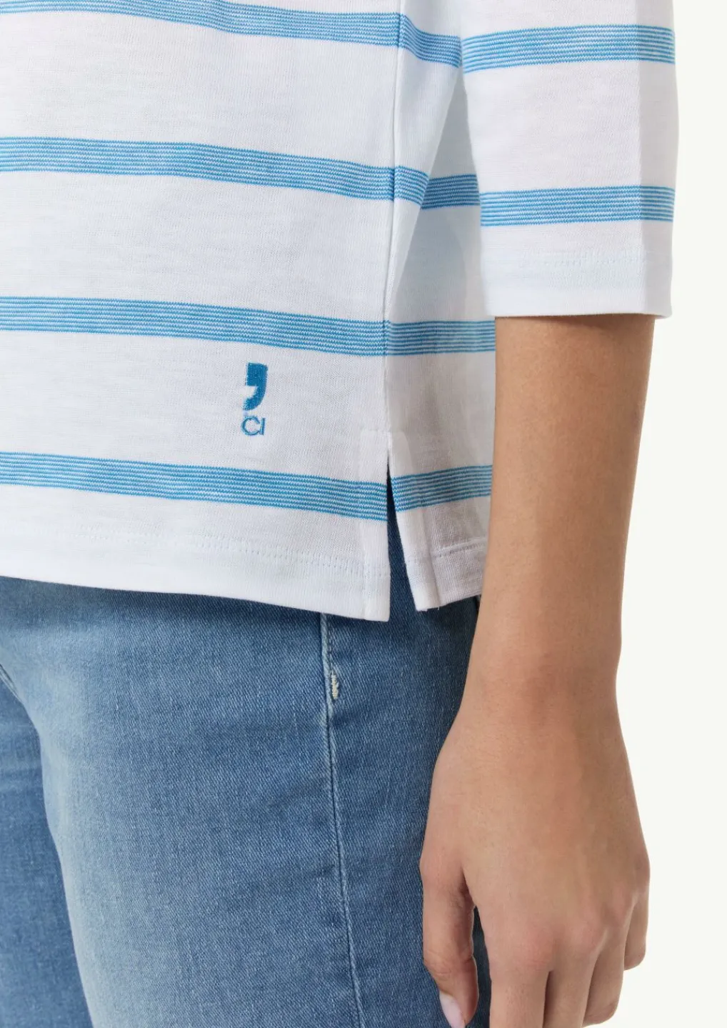T-Shirt mit Logostickerei und 3/4-Ärmeln-Comma New