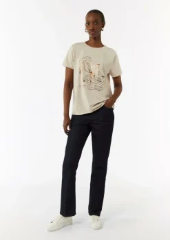 T-Shirt mit Metallic-Frontprint-Comma Outlet