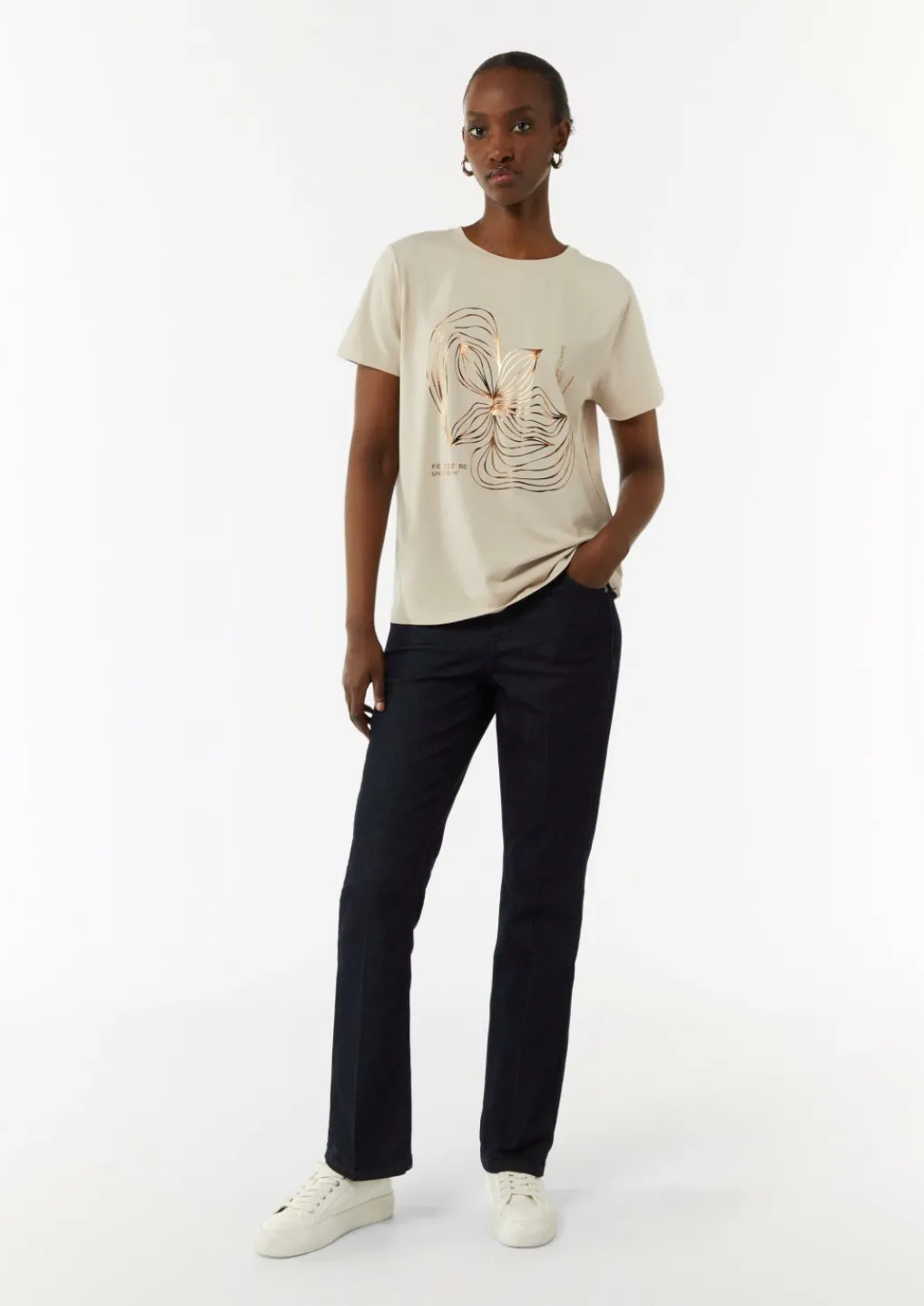 T-Shirt mit Metallic-Frontprint-Comma Outlet