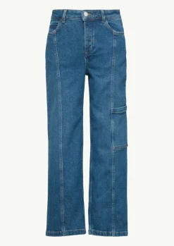 Verkürzte Jeans mit Cargotasche und Nahtdetails-Comma Outlet