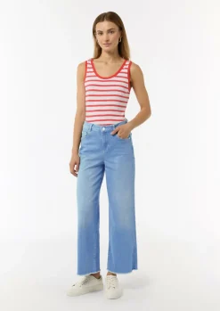 Verkürzte Jeans mit Wide Leg und ausgefranstem Saum-Comma Clearance