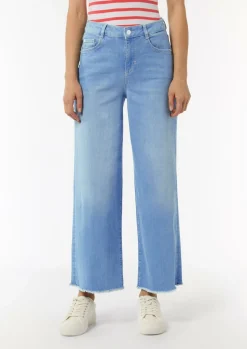 Verkürzte Jeans mit Wide Leg und ausgefranstem Saum-Comma Clearance