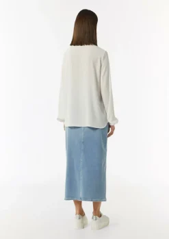 Viskose-Bluse mit Bindedetail am Ausschnitt-Comma Sale