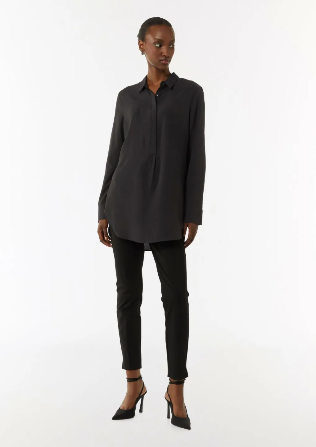 Weich fließende Longbluse aus Chiffon-Comma Online