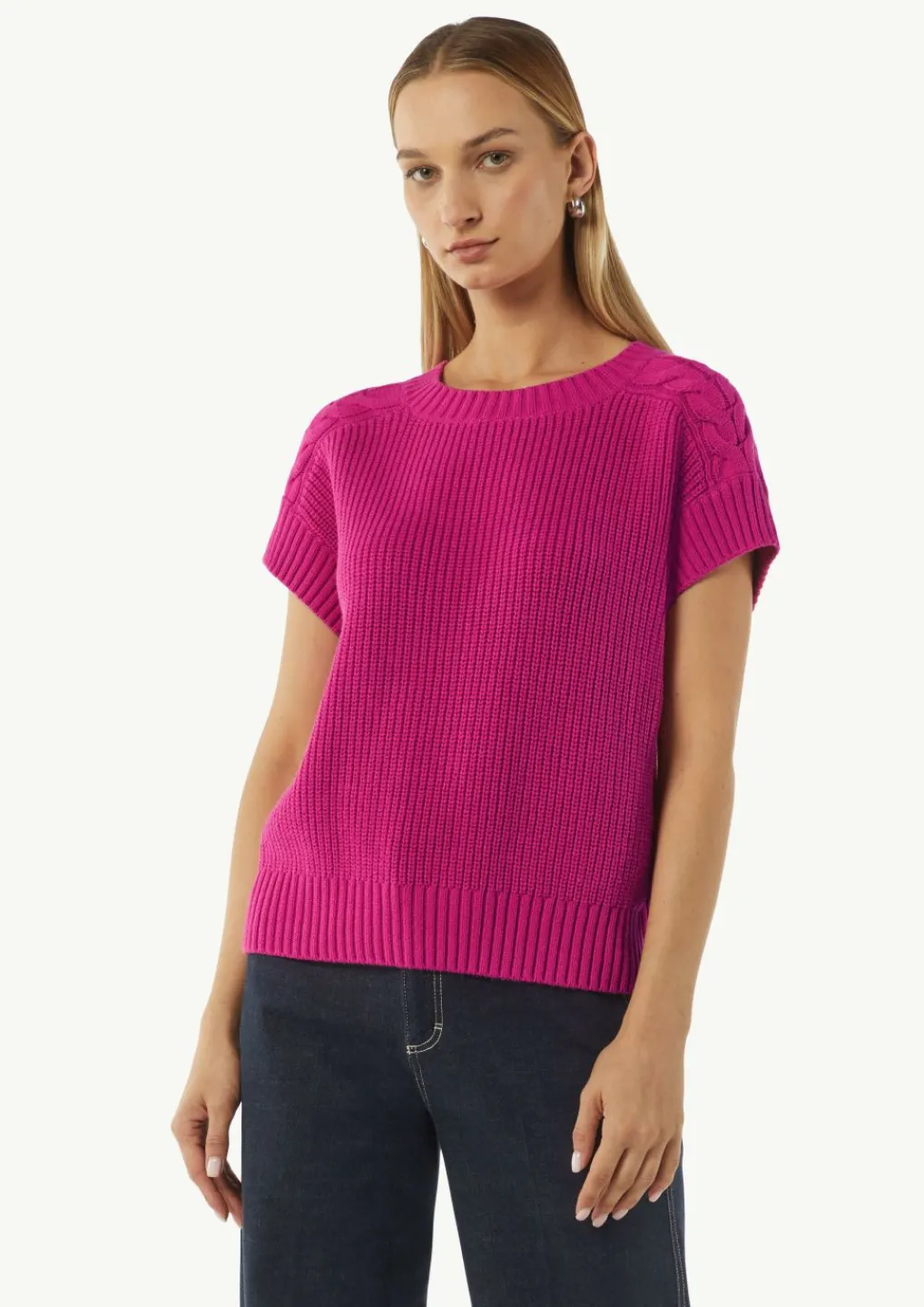 Weiter Strickpullunder mit Zopfmuster-Detail-Comma Online