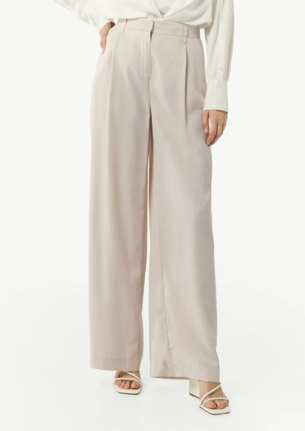 Wide-Leg-Hose aus Lyocell mit Elastikbund und angedeuteten Taschen-Comma Fashion