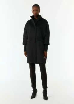 Wollmantel mit geripptem Kragen und Ärmeln-Comma Fashion