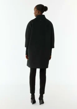Wollmantel mit geripptem Kragen und Ärmeln-Comma Fashion