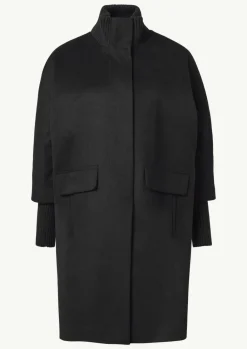 Wollmantel mit geripptem Kragen und Ärmeln-Comma Fashion