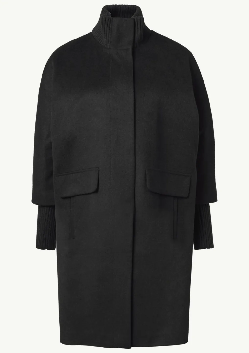 Wollmantel mit geripptem Kragen und Ärmeln-Comma Fashion