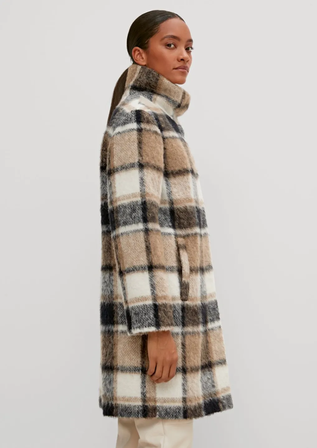 Wollmix-Mantel mit Karo-Muster-Comma Sale
